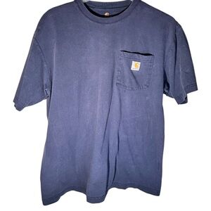 Carhartt T-Shirt Men’s Medium Faded Navy Blue Logo Pocket Original Fit Honduras